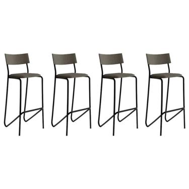 Imagem de Banqueta Sala De Jantar Atlas 1747 Kit 4 Uni Preto-linho Grafite-courano Preto - Carraro