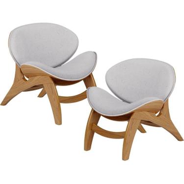 Imagem de Kit 2 Poltronas Decorativa Orgânica Sala Living Kadosh L02 Linho Cinza