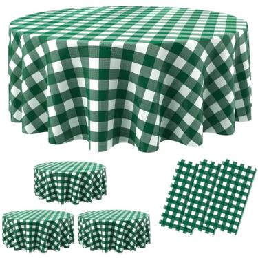 Imagem de Remagr Toalha de mesa xadrez descartável redonda de plástico xadrez buffalo, 213 cm, capa de mesa guingão para piquenique, acampamento, churrasco, festa de formatura (verde e branco, 3 peças)