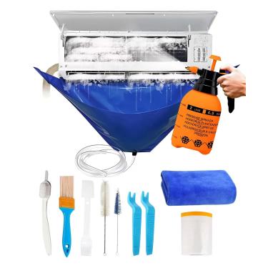 Imagem de COIMSRGDZ Kit de limpeza AC para ar condicionado com capa de PVC impermeável 2L pulverizador de alta pressão 10 peças ferramentas de limpeza