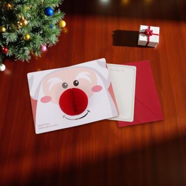 Imagem de 1 conjunto de saco de presente de cartão de felicitações de Natal Papai Noel com papel envelope vermelho branco 16 x 10 cm