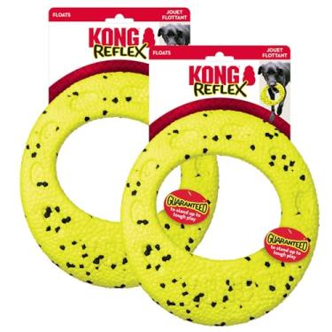 Imagem de KONG Reflex Flyer – Frisbee para cães ultraduráveis e flexíveis para busca difícil, autocura, resistente a mordidas, flutua para brincar na água, diversão interativa de longa duração (pacote com 2)