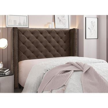 Imagem de Cabeceira para Cama Box King Vicenza 195 cm Veludo Marrom com Tachas e Botões D'Rossi