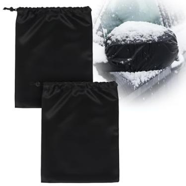 Imagem de 2 peças de capa de espelho retrovisor preto com cordões à prova d'água capa de proteção de retrovisor automotivo acessórios retrovisores externos ajuste universal carro veículo caminhões inverno gelo