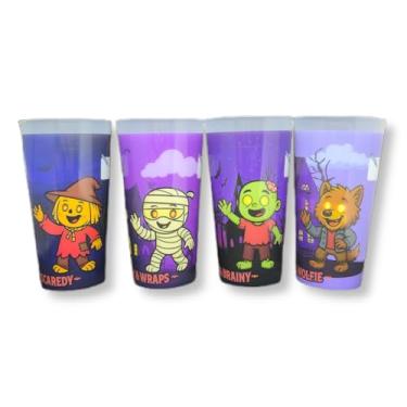 Imagem de ReVè Copos de festa de Halloween – Conjunto de 4 | Copos infantis divertidos e reutilizáveis com etiqueta de nome | Copo de plástico personalizado | Copos sem BPA | Seguro para lava-louças na