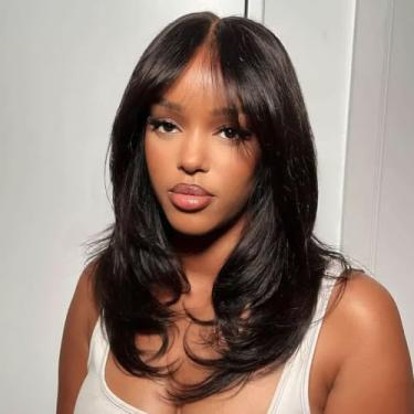 Imagem de Tinashe Peruca de cabelo humano sem cola 6 × 5 HD lace frontal Bob natural preto fechamento perucas de cabelo humano pré-arrancadas pré-cortadas para mulheres negras corte de cabelo borboleta em