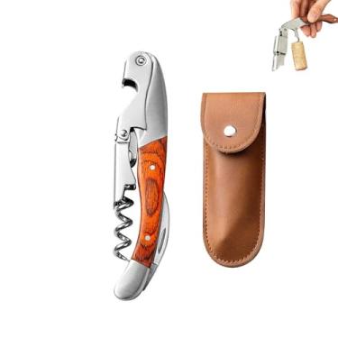 Imagem de PLAYTHROUGH Saca-rolhas inclui estojo de couro para armazenamento, abridor de vinho com cortador de alumínio, abridor de garrafas para bares, restaurantes, casa (madeira colorida)