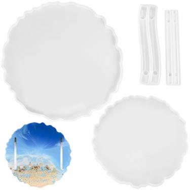 Imagem de Moldes redondos de silicone com alças para resina epóxi, porta-copos DIY e kit de confecção de bandejas com 2 designs de alça