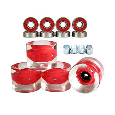 Imagem de Pacote com 4 rodas luminosas para skate Longboard 78A que brilham à noite - aumentam a velocidade, maximizam o desempenho - perfeitas para patinação interna e externa - Material PU - Alto - Vermelho
