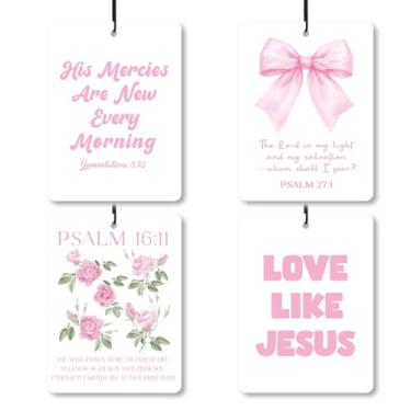 Imagem de 4un Papel Aromatizador Carro Rosa Estilo Cristão, 4 Modelos para Pendurar No Carro Ideal para Armários e Livros Especialmente Mulheres