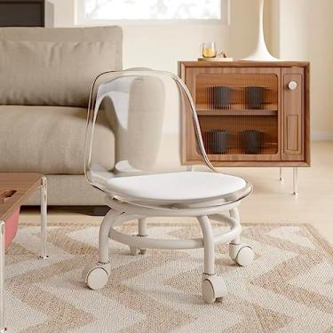 Imagem de Banqueta baixa de polia transparente com encosto roda universal banqueta pequena, banco de acrílico móvel preguiçoso baixo para casa, escritório