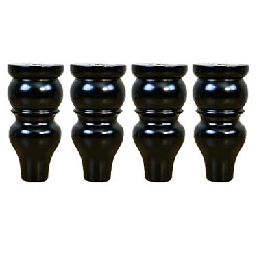 Imagem de 4 peças de cabaça redonda de madeira pernas de mesa pernas de móveis pés de armário pernas de suporte para armários reclináveis mesa de centro otomana suporte de TV poltrona (15 cm/6,0 poltrona, preta