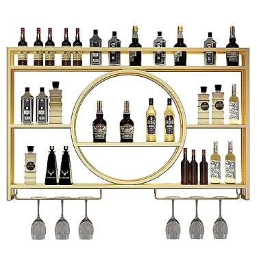 Imagem de Prateleiras de vinho modernas montadas na parede, rack de vinho de bar, garrafa de vinho de metal e rack de vidro prateleiras flutuantes, suporte de exibição de ferro, suporte de vinho, rack de