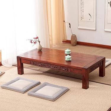 Imagem de HYUIO Mesa de centro vintage, mesa de chá de tatame japonês, mesa de piso de madeira maciça, mesa baixa para decoração de casa, mesa de computador (60 x 40 x 25 cm)