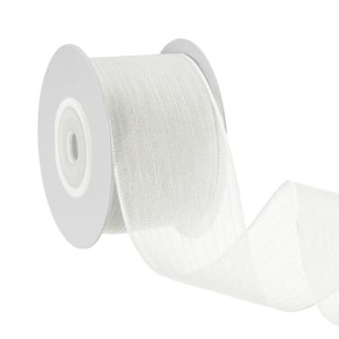 Imagem de PATIKIL Fita metálica de 4 cm, fita transparente com fio de Natal, rolo ondulado metálico para laços, grinaldas, festas, decoração de casa, artesanato, árvore de Natal, 10 jardas (branca)