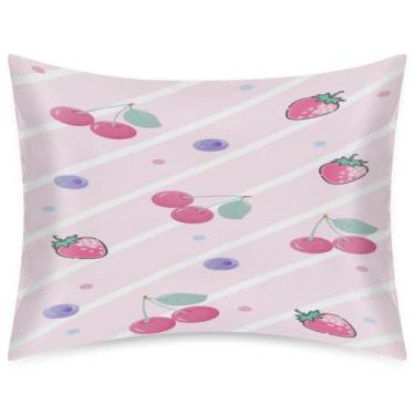 Imagem de Fronha de almofada de cetim de seda de tamanho padrão para cabelo e pele, macia, antiderrapante, refrescante, fruta, morango, impressão, lindas capas de travesseiro com fecho de envelope para dormir