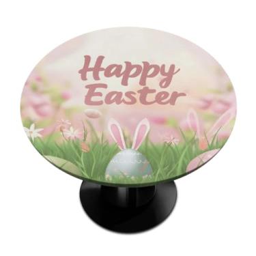 Imagem de hongjinglin Toalha de mesa redonda com borda elástica de Páscoa, toalha de mesa redonda limpável para ambientes internos e externos, pátio, jantar, cozinha, festival, decoração para mesas de 101 a 111