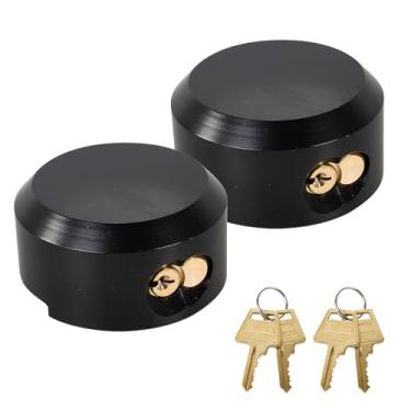 Imagem de Pomunty Pacote com 2 fechaduras de porta de reboque com chave iguais, fechaduras de disco de hóquei resistentes, cadeados de manilha ocultos reforçados com trava de aço sólido de 4 chaves para