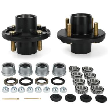 Imagem de PTNHZ 2 conjuntos de 4 parafusos kit de cubo de reboque de 10 cm kit de eixo de reboque 4x4 para cubo de reboque de 907 kg 4 lug, serve para eixo reto de 2,5 cm e 3,5 cm com rolamentos L44649 e L44643