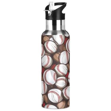 Imagem de ATTX Garrafa de água de aço inoxidável com canudo com estampa de bolas de beisebol, 947 ml, sem BPA, para academia, trabalho, atividades ao ar livre e viagens #84