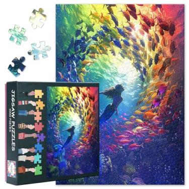 Imagem de 1000 Piece Jigsaw Puzzle for Adults - Colorful Schools of Fish Surrounded The Koi Girl, Cardboard Puzzles for Adults & Family, Challenging Adult Puzzle Games, Finished Size: 20x27 Inch