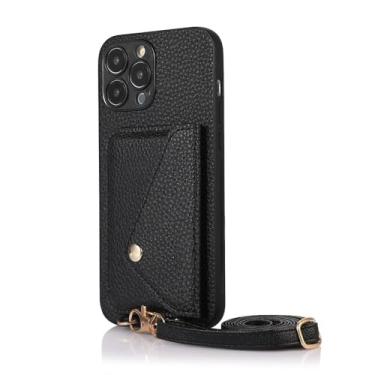 Imagem de Capa carteira transversal para celular com porta-cartões para iPhone 15 14 13 12 11 Pro Max XR XS X 8 7 SE 2 3 com alça de corrente, preta, para iPhone XS