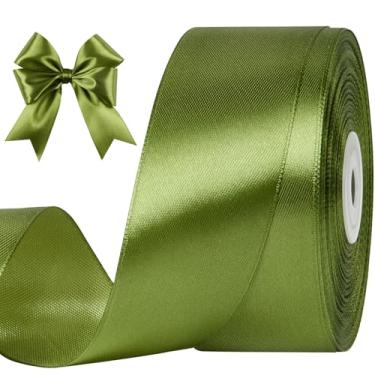 Imagem de CLUEWR Fita de cetim verde-oliva de 3,5 cm, 50 metros, rolo de fita de tecido sólido para buquês de flores, embrulho de presente, casamento, artesanato feito à mão