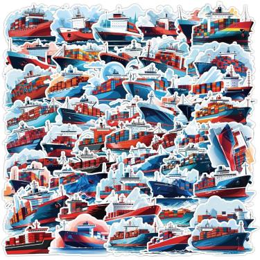 Imagem de Pacote de adesivos Cargo Ship Cartoon Container Vessel x50