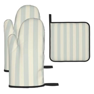 Imagem de Linhas simples e elegantes – Conjunto de cozinha essencial de 3 peças, luvas seguras para calor e aderência de tampa, proteção para churrasco no forno, design de armazenamento suspenso.