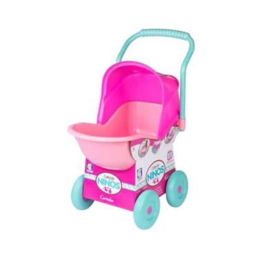 Imagem de Brinquedo Carrinho Bebê Boneca Infantil Ninos Rosa Plástico Capota Reg
