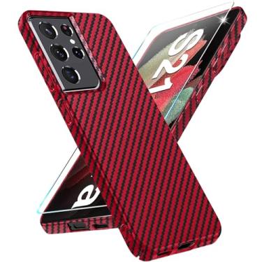 Imagem de Capa de fibra de carbono para Samsung Galaxy S21 Ultra com protetor de tela Slim Fit para Samsung S21 Ultra capa de telefone resistente durável queda fina híbrida PC capa de proteção rígida 5G