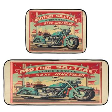 Imagem de Wassud Pôster vintage com motocicletas, tapete de cozinha e conjunto de 2, tapetes de cozinha antiderrapantes à prova d'água para cozinha, corredor, escritório, pia, lavanderia