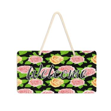 Imagem de Burbuja Placa de boas-vindas rosas para porta da frente, placa de boas-vindas de PVC para decoração de férias de casa de fazenda, 15 x 28 cm