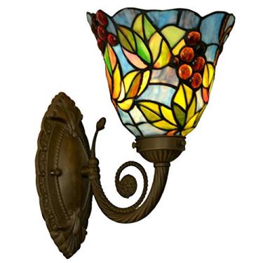 Imagem de Arandela de parede estilo Tiffany com vitral de uvas, luminária de parede mediterrânea artesanal para quarto, cabeceira, corredor e banheiro.