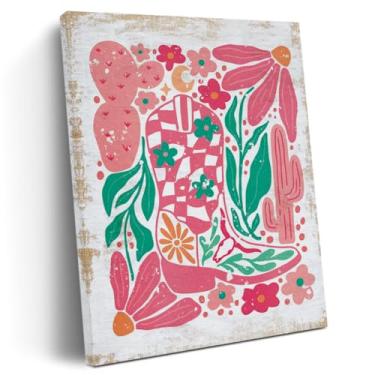 Imagem de Decoração de parede em tela com estampa de caubói floral ocidental, estampa de caubói boho, estampa emoldurada, arte para casa, escritório, banheiro, decoração de quarto de meninas, 28 x 38 cm