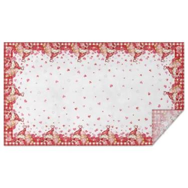 Imagem de Kuyuayee Toalha de mesa retangular para o dia dos namorados, 152 x 250 cm, à prova d'água, gnomos do amor, coração, toalha de mesa lavável para festa dos namorados, piquenique, jantar, decoração de