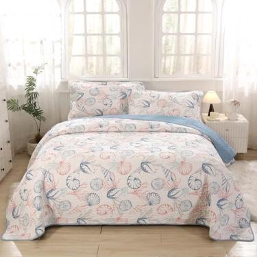 Imagem de SUCSES Conjunto de edredom de algodão costeiro, cobertor, confortável, para decoração de quarto de crianças, todas as estações (azul caimento, Queen)