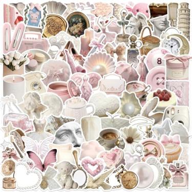 Imagem de Pacote de 100 peças de adesivos Coquette - adesivos estéticos fofos de vinil à prova d'água para meninas | Laptop, garrafa de água, telefone, decoração de guitarra (designs rosa aleatórios)