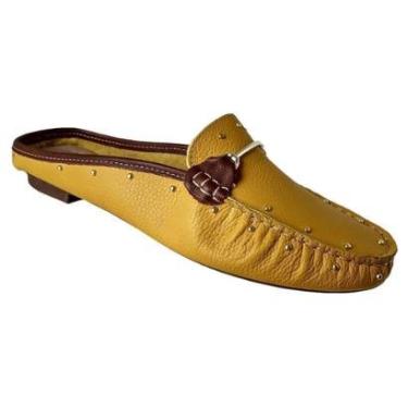 Imagem de Mocassim Mule Feminino Couro Legítimo Mostarda-Feminino
