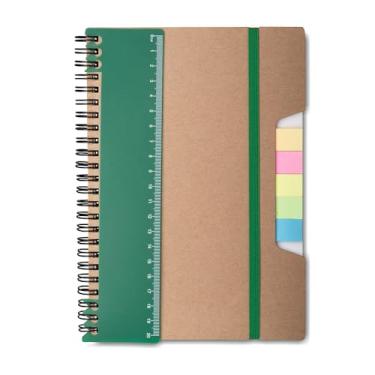 Imagem de Caderno Ecológico com Capa de Papel Kraft, 21x14cm, 70 Folhas Pautadas, Régua Destacável, Sticky Notes Coloridos, Bloco de Anotações, Elástico (5, Verde)