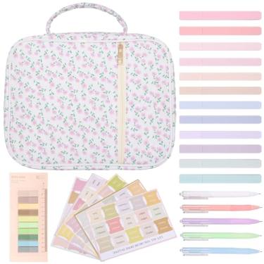 Imagem de KTZCTPCA Kit de bolsa de diário da igreja, capa bíblica de mão para mulheres, bolsa de livro bíblico com material de estudo para retiros, peregrinações, reuniões, presente cristão (padrão floral