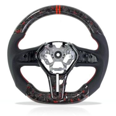 Imagem de Volante de carro para Infiniti q50 q60 volante de fibra de carbono 2017 2018 2019 2020 2021 2022 2023 2024 (fibra de carbono vermelha + couro perfurado)