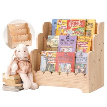Imagem de Estante infantil de armazenamento de 3 camadas, estojo para quartos de crianças, estante Montessori de madeira recortada para crianças e bebês, prateleiras de livros pequenas para berçário e sala de