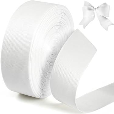 Imagem de PECMER Fita branca de gorgorão de 3,8 cm, rolo de fita de tecido sólido de 50 metros para costura e fabricação de laços, acessórios de cabelo, artesanato, decoração de casamento, embrulho de presente