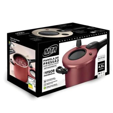 Imagem de Panela De Pressão C/ Visor De Vidro 4,5L Antiaderente - mta, Cereja
