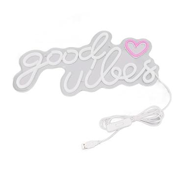 Imagem de Cryfokt Decoração de Parede Alimentada por Usb Acrílico de Boas Vibrações do Sinal de Néon do Diodo Emissor de Luz para o Quarto, Luz de Néon Baixo Consumo de Energia para o Casamento da Festa da Barra