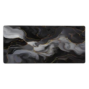 Imagem de Tapete de mouse grande mármore preto cinza à prova d'água tapete protetor de mesa estendido para computador, base de borracha antiderrapante para escritório, computador, teclado, laptop e mesa de casa