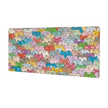 Imagem de Tapete de mouse grande com estampa de gato bonito colorido à prova d'água para computador estendido tapete protetor de mesa antiderrapante base de borracha para escritório, computador, teclado, laptop