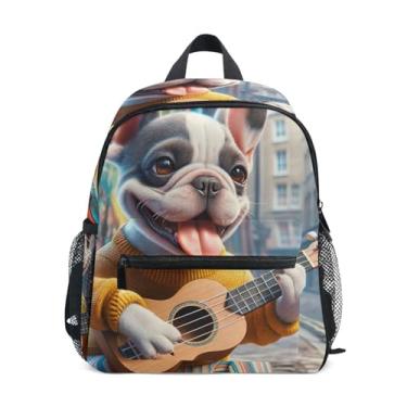 Imagem de Funny Bulldog Cute Puppy Simple Modern Kids Backpack with Whistle, 2 Bottle Pockets, Lightweight, Preschool Backpack 10x4x12 In, for Ages 3-8