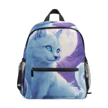 Imagem de GAIGEO Cute Cat Moon Night Backpacks for Toddlers, 10x4x12 In, Girls Small Backpack Includes Water Bottle Pockets, Whistle Clip for Safety